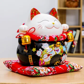 10 inch Japonski Keramični Maneki Neko Srečo, Mačka Kip Porcelana Black Fortune Mačka Denar Polje Fengshui Okras Doma Dekoracijo