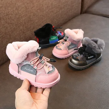 2019 pozimi novih otroci baby sneg škornji fantje debel krzno, čevlji dekleta plus žamet toplo, mehko dno čevlji