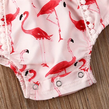 2020 Dojenčka Newborn Baby Dekle Flamingo Risanka Tassel Ogrlicom Romper Jumpsuits Sleveless Sunsuit Poletne Obleke Otroška Oblačila