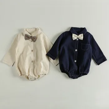 2020 Jeseni Baby Boy Dolg Rokav Obleka Za Malčke Baby Boy, Girl Obleke Kravatni Baby Dekle Jumpsuits Otroci Otroške Kopalke