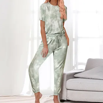 2020 Pižame Ženske Loungewear Ženske Pajama Nastavite Domačo Rabo tie-dye Print More Sleepwear Moda Pomlad Poletje Kratek Rokav