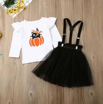 2pcs Halloween obleko set za Malčka Otrok Baby Dekle Halloween dolg rokav T-shirt Drsalec Til Krilo Stranka Obleko Set