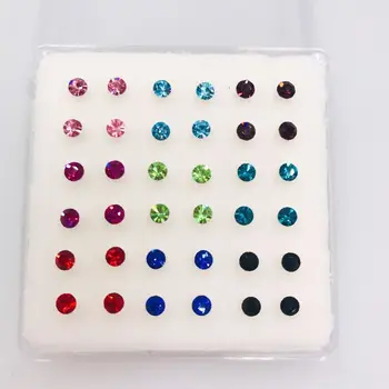 36pcs mix barve 3,0 mm nos klinov, lepilo za kamen kristalno piercing nakit nos pin telo S925 Moda drobni material