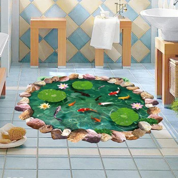 3D lotus ribnikom Talne nalepke, kopalnica, dnevna soba tla stensko dekoracijo za dom dekor stene decals je Ozadje Nalepke