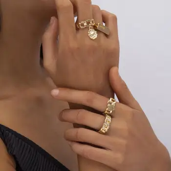 4PCS Zlata Žabica Ring Set za Ženske Nosorogovo Kristalno Band Ring Zlato, ki je Napolnjena Boho Nakit Darila anillo Prst Kubanski Povezavo Obroč