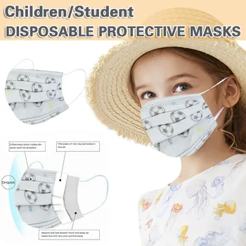 50PCS Otroci Enkratno uporabo maske za obraz Nogomet Natisnjeni 3-Slojna Non-Woven Dustproof Maske Z Elastično Držalo za Zaščito Otrok