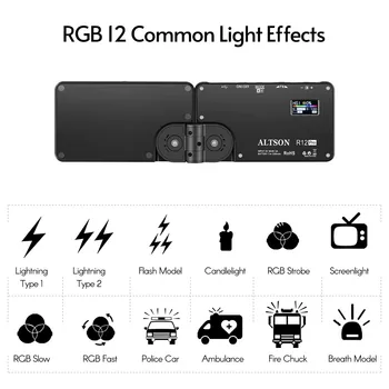 ATLSON R12 Pro RGB LED Luči Plošča Zložljive Kamere, Luči za Video Snemanje 2600K-12000K 20W Barvno Osvetlitev z Bliskavico