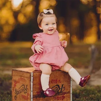 Baby Girl Obleke Barva Dolg Rokav Otroška Oblačila Jumpsuits 0-24M Bombaž Perilo Newborn Baby Dekle, igralne obleke