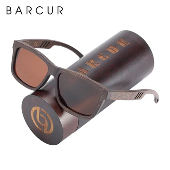 BARCUR Edinstven Design Black Bambusa sončna Očala Lesa Moda Moška sončna očala Lady UV400 Polarizirana Očala Šport