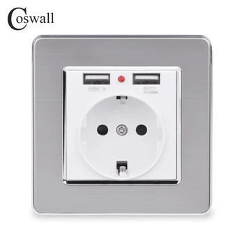 Coswall Najboljših Dvojno Vrata USB 5V 2.1 Električni Polnilnik Ac EU Vtičnico Priključite Stikalo za Vklop / Dock Postajo za Polnjenje Vtičnico Plošča