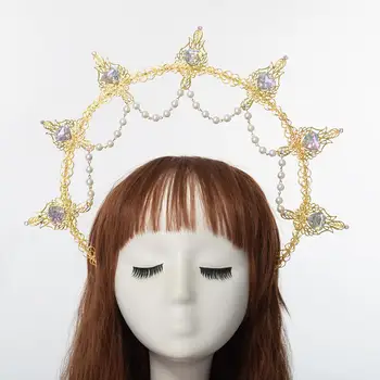 Devica Spike Halo Glavo Krog Cerkve, Zlati Lasje Dodatki Modni Retro Hairpiece Headdress