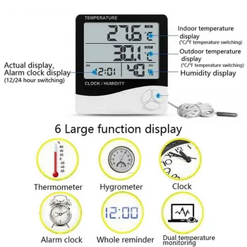 Digitalni LCD Temperatura Vlažnost Meter HTC-1 HTC-2 Doma Notranjo Zunanji Termometer, Higrometer Vremenska Postaja z Uro