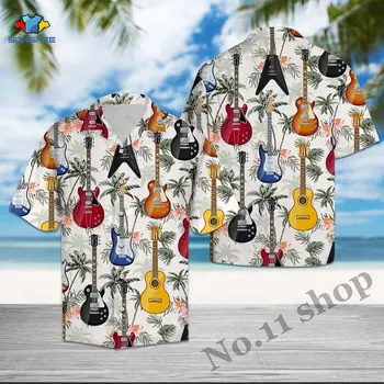 Hip Hop Rock Tiskanja Hawaiian Beach Majica Za Moške 2020 3D Poletje Kratek Rokav 6XL Mens Majice Kitara Tropskih Hawaiian Majica