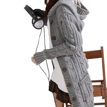 Hooded Pletene Cardigan Jarek Coats Outwear Twisted Kvačkanih Pulover s Klobuk Pasu Enotni-Zapenjanje z Dolgimi Rokavi Jakno Vrhovi
