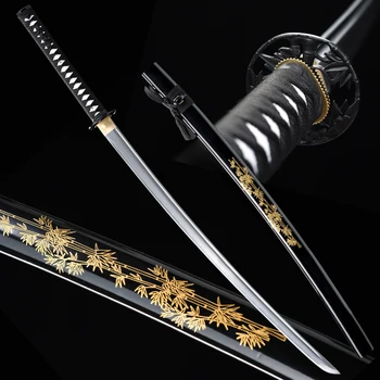 Japonski pravi meči Katana samuraj Bambusa Tsuba ročno rezilo ročno krivljenje bambusa lesen tulec dekorativni Polno Tang