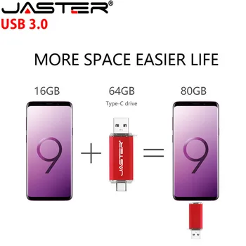 JASTER Tip-C OTG USB 3.0 pomnilniški ključek 32GB 64GB 16GB Pen Drive Smart Pomnilnik Telefona Mini USB Tip - C 3.1 Dvojni Dvojni Plug