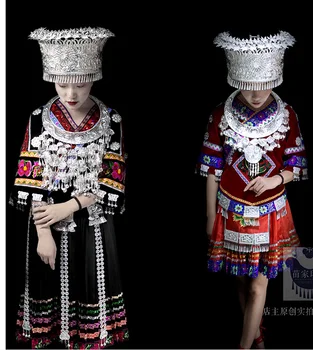 Kitajska Manjšina srebrni nakit Miao državljanstvo headdress Miao srebro klobuk, ovratnik stopnji uspešnosti ogrlica Dong pokrivala