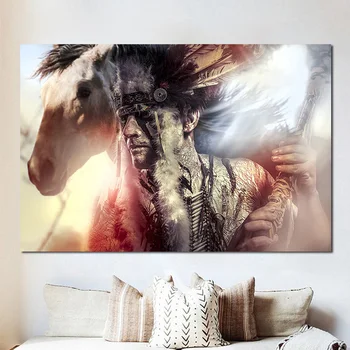 Konj Materni Indijski Pernate Oljna slika na Platnu Plakatov in Fotografij Skandinavskih Stenskih slikah, za dnevno Sobo