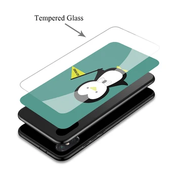 Lavaza Srčkan Pingvin Lepo Kaljeno Steklo Mehko Primeru za Xiaomi Redmi Opomba 5 6 7 Pro Mi A1 A2 8 Lite 9 F1 TPU Pokrov