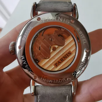 Moda Parnis 42mm GMT Srebro Primeru Automatic Mehanski Mens Watch Usnje Pasu, Koledar Relojes Par Hombre Marca De Lujo 2020