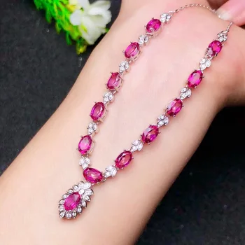 Naravno roza topaz gemstone ogrlica za ženske srebrni nakit dekle moda ornament rojstni dan darilo brezplačna dostava gem