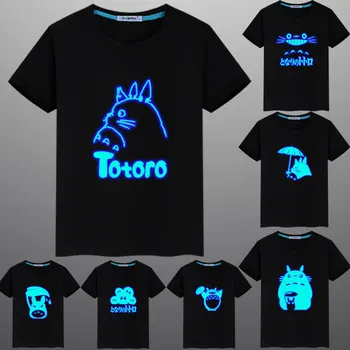 Nov Poletni Neon Žareče Fluorescentna Totoro Natisnjeni Priložnostne Otroci, Otroci Bombaž Majica Vrhovi Tees Moški Ženske T-shirt
