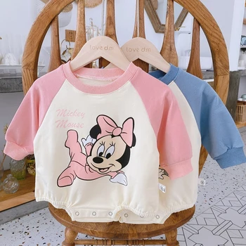 Nova Risanka Baby Dekleta Fantje Romper 2020 Jeseni Mickey Mouse (Miška Minnie Tiskanja Jumpsuit Oblačila Srčkan Bombaž Dolg Rokav Malčka Obleko
