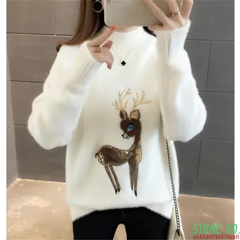 Nove jesensko zimske Vroče prodajo ženska moda in ženske priložnostne toplo lepo SweaterCartoon sequins jelena pulover
