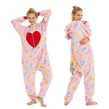 Odrasle Živali Kigurumi Ženske Pižame Flanela Sleepwear Cosplay Zimskih Unisex Unicornio Šiv Risanka Samorog Določa