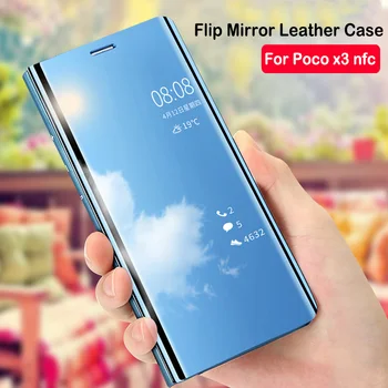 Ogledalo Flip Primeru Za Xiaomi Poco X3 NFC Kritje velja Za Xiaomi Poco X3 pocoX3 X 3 3 X Pro XE Magnetno Stojalo imenika primeru