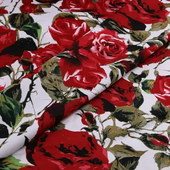 Rdeče vrtnice cvetovi tiskane bombažne tkanine za ženske, otroci obleko DIY torbici tkanine, bombažne Tkanine za Šivanje gradiva