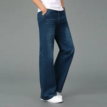 Retro Moški Flare Jeans Hlače na Zvon Dnu Črno Modra Svoboden Velikosti Klasična Moda Priložnostne Udobno Boot Cut Traper Hlače