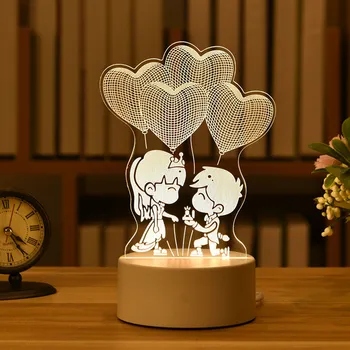 Romantična Ljubezen 3D Lučka v obliki Srca Balon Akril LED Noč Svetlobe Dekorativna namizne Svetilke Valentinovo Baby Tuš šatulji