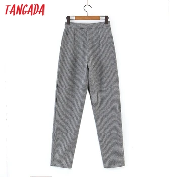 Tangada 2020 pozimi moda za ženske kariran vzorec volne obleko hlače hlače žepi gumbi priložnostne hlače pantalon DZ03