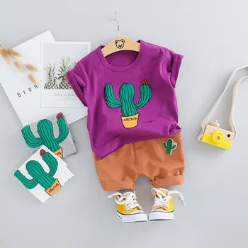 Telotuny fantje nastavite otroci oblačila baby toddler otroci fant risanka kaktus vrhovi t-majica, kratke hlače priložnostne obleke nastavite fantje oblačila #40