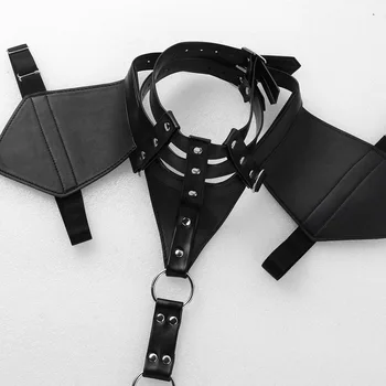 TiaoBug Moških Črna Umetno Usnje Pas Pas Kovinski Obročki Moški Povodcem Telo Punk Gothic Obreži Zgoraj Vroče Seksi BDSM Ropstva Rave Kostum