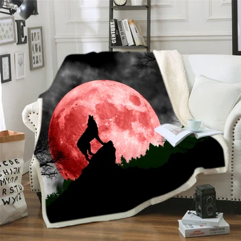 Wolf 3D Art Slikarstvo Modi Sherpa Vrgel Odejo Črni Postelji, Odejo Kristalno Žamet Spredaj in Fuzzy Sherpa Nazaj Vrgel Odejo