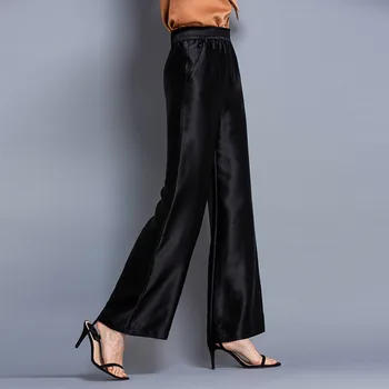 Ženska moda in ženske mulberry svile, široko noge hlače poleti visoko pasu navpično svoboden mulberry svile tanke hlače priložnostno poletje 190309